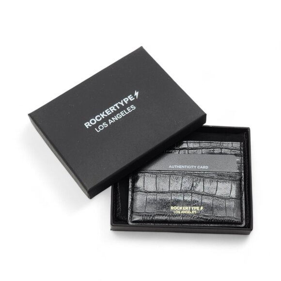 Rockertype Cardholder Wallet Crocodile Embossed Italian Leather Black - Picture 4 of 4